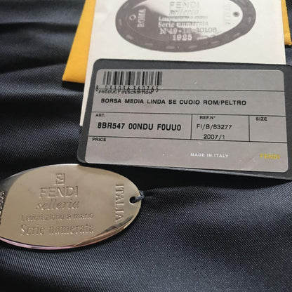 FENDI Hand Bag Tote Purse Selleria Leather Silver Gray Authentic