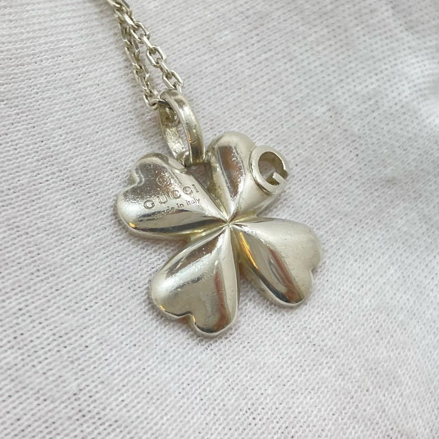 GUCCI Necklace Pendant Clover Silver AG925 Unisex Accessory Authentic