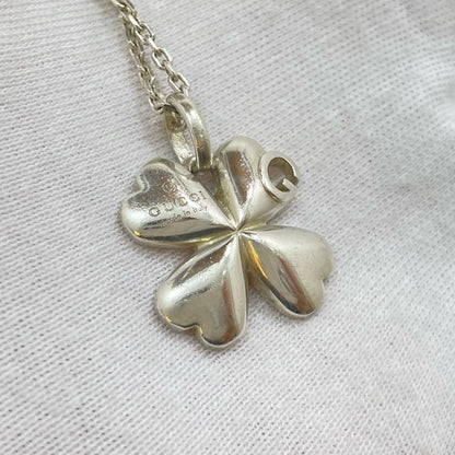 GUCCI Necklace Pendant Clover Silver AG925 Unisex Accessory Authentic