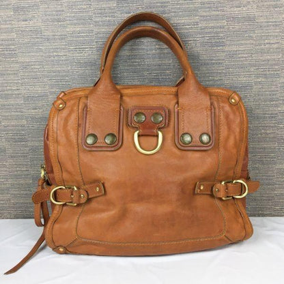 Chloe Hand Bag Tote Purse Mini Boston Bag Leather Camel Authentic