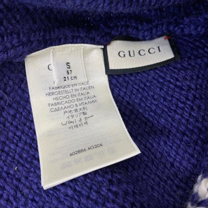 Gucci Cable Knit Beanie Knit Cap GG Logo Wool Navy Size S Authentic