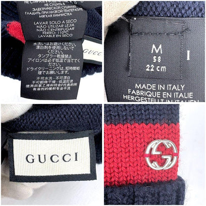 Gucci Knit Cap GG Logo Sherry Line Navy Red Size M Men's Authentic