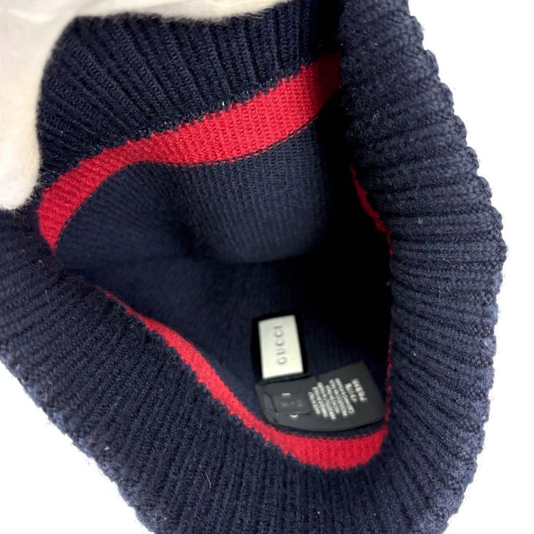Gucci Knit Cap GG Logo Sherry Line Navy Red Size M Men's Authentic