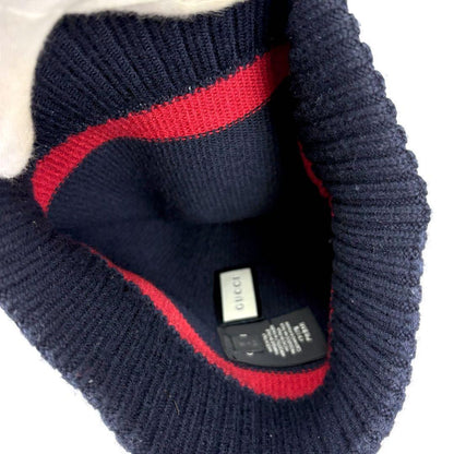 Gucci Knit Cap GG Logo Sherry Line Navy Red Size M Men's Authentic