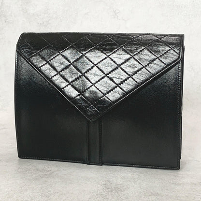 Saint Laurent Bag YSL Clutch Purse Hand Leather Black Gold Used Authentic