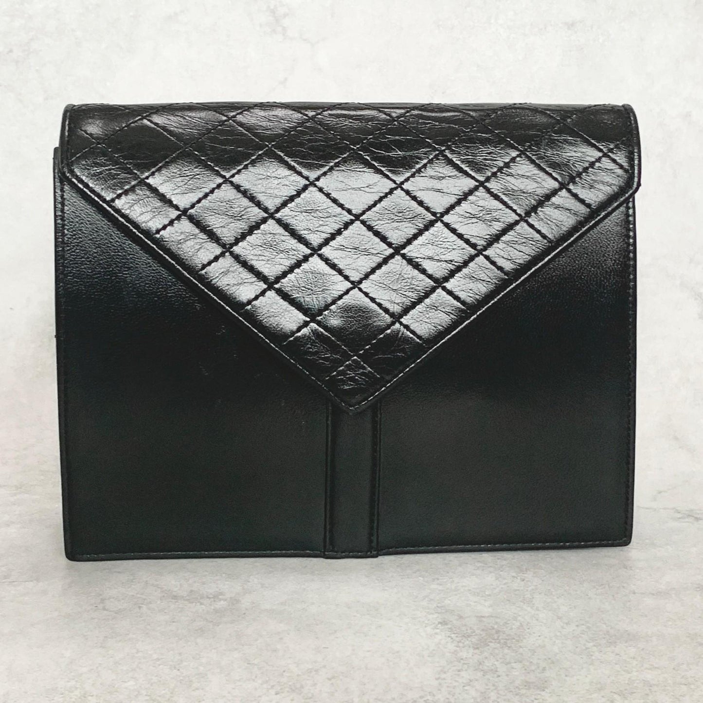 Saint Laurent Bag YSL Clutch Purse Hand Leather Black Gold Used Authentic