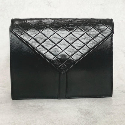 Saint Laurent Bag YSL Clutch Purse Hand Leather Black Gold Used Authentic