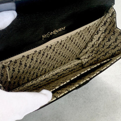 Saint Laurent Bag YSL Clutch Purse Hand Leather Black Gold Used Authentic