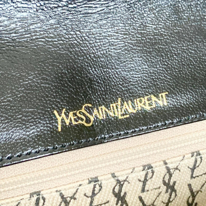 Saint Laurent Bag YSL Clutch Purse Hand Leather Black Gold Used Authentic