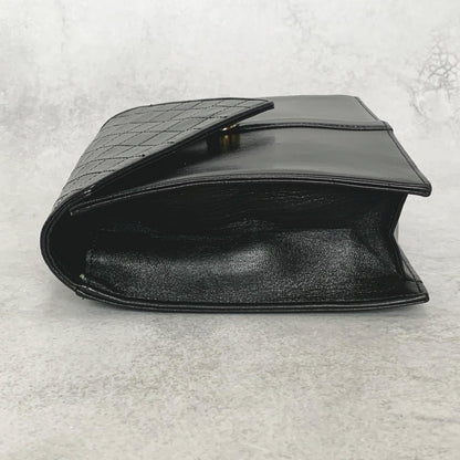 Saint Laurent Bag YSL Clutch Purse Hand Leather Black Gold Used Authentic