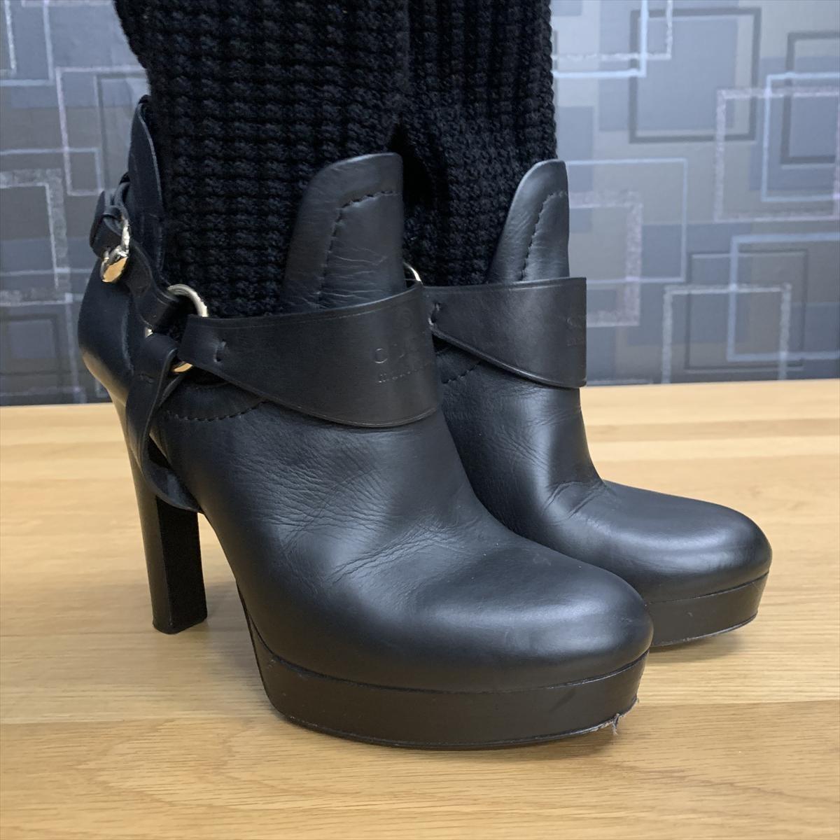 GUCCI Long Boots Shoes EU 36 US 6 Knit Leather Black Authentic