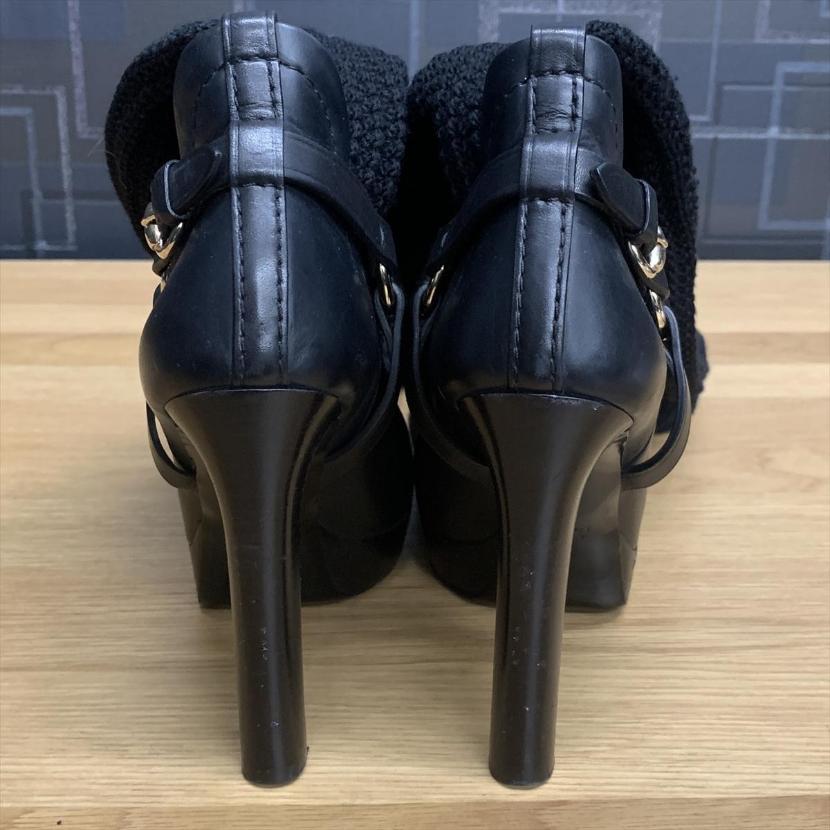 GUCCI Long Boots Shoes EU 36 US 6 Knit Leather Black Authentic