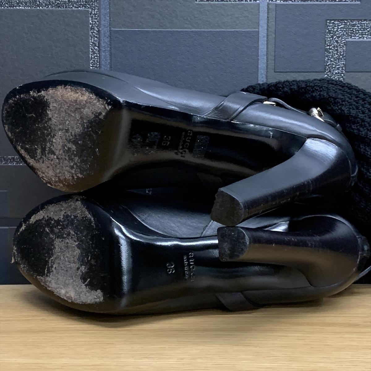 GUCCI Long Boots Shoes EU 36 US 6 Knit Leather Black Authentic