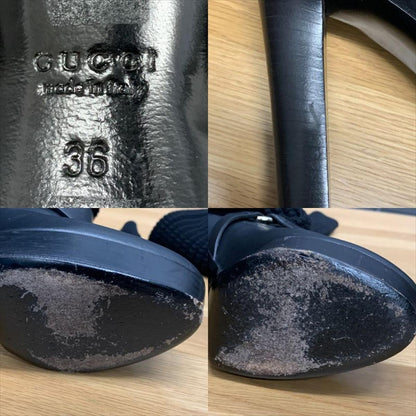 GUCCI Long Boots Shoes EU 36 US 6 Knit Leather Black Authentic