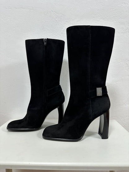 GUCCI Long Boots Shoes EU 37 US 7 Suede Black Authentic