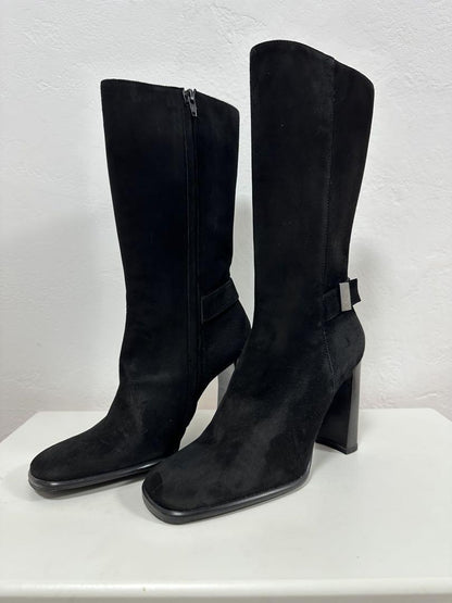 GUCCI Long Boots Shoes EU 37 US 7 Suede Black Authentic