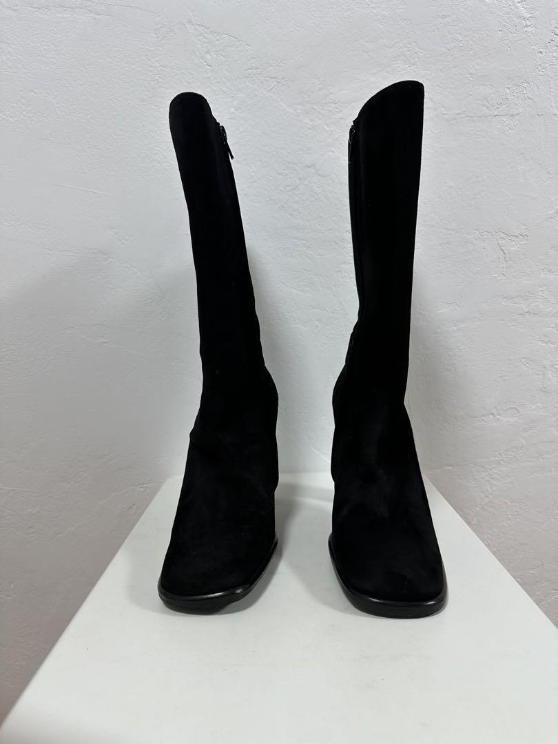 GUCCI Long Boots Shoes EU 37 US 7 Suede Black Authentic