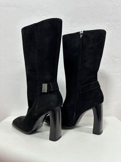 GUCCI Long Boots Shoes EU 37 US 7 Suede Black Authentic