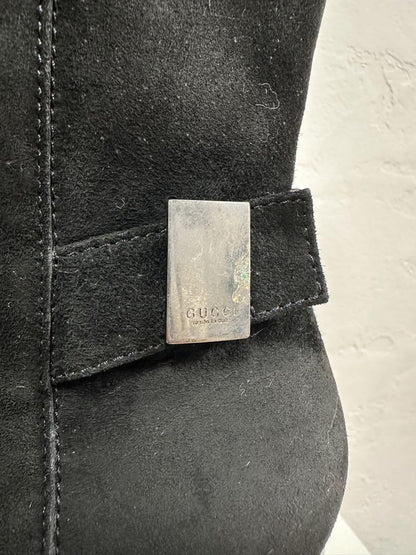 GUCCI Long Boots Shoes EU 37 US 7 Suede Black Authentic