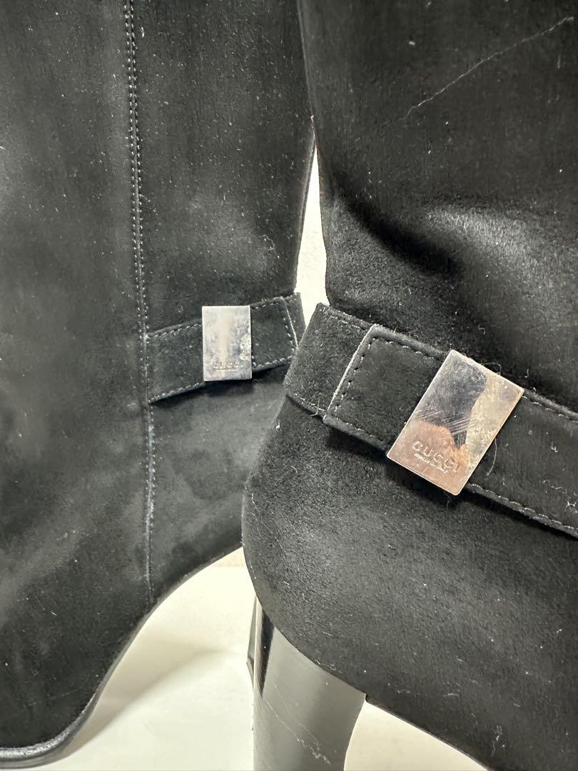 GUCCI Long Boots Shoes EU 37 US 7 Suede Black Authentic