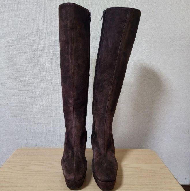 GUCCI Long Boots Shoes EU 35.5 US 5.5 Suede Dark Brown Authentic