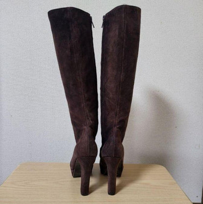 GUCCI Long Boots Shoes EU 35.5 US 5.5 Suede Dark Brown Authentic