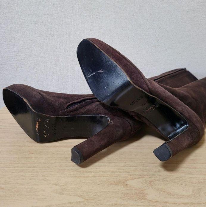 GUCCI Long Boots Shoes EU 35.5 US 5.5 Suede Dark Brown Authentic