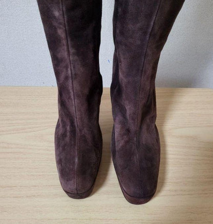 GUCCI Long Boots Shoes EU 35.5 US 5.5 Suede Dark Brown Authentic