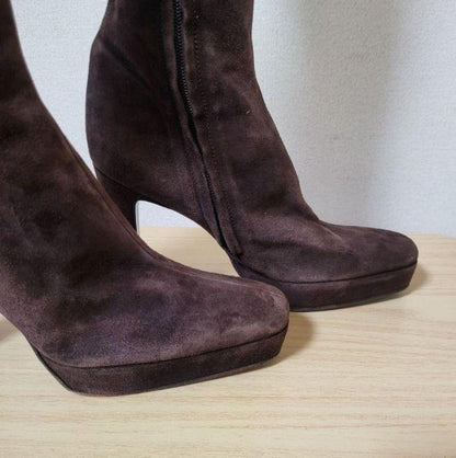 GUCCI Long Boots Shoes EU 35.5 US 5.5 Suede Dark Brown Authentic