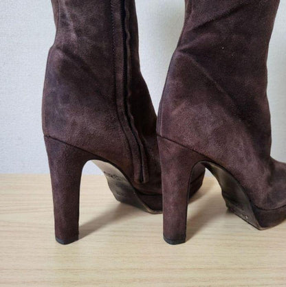 GUCCI Long Boots Shoes EU 35.5 US 5.5 Suede Dark Brown Authentic