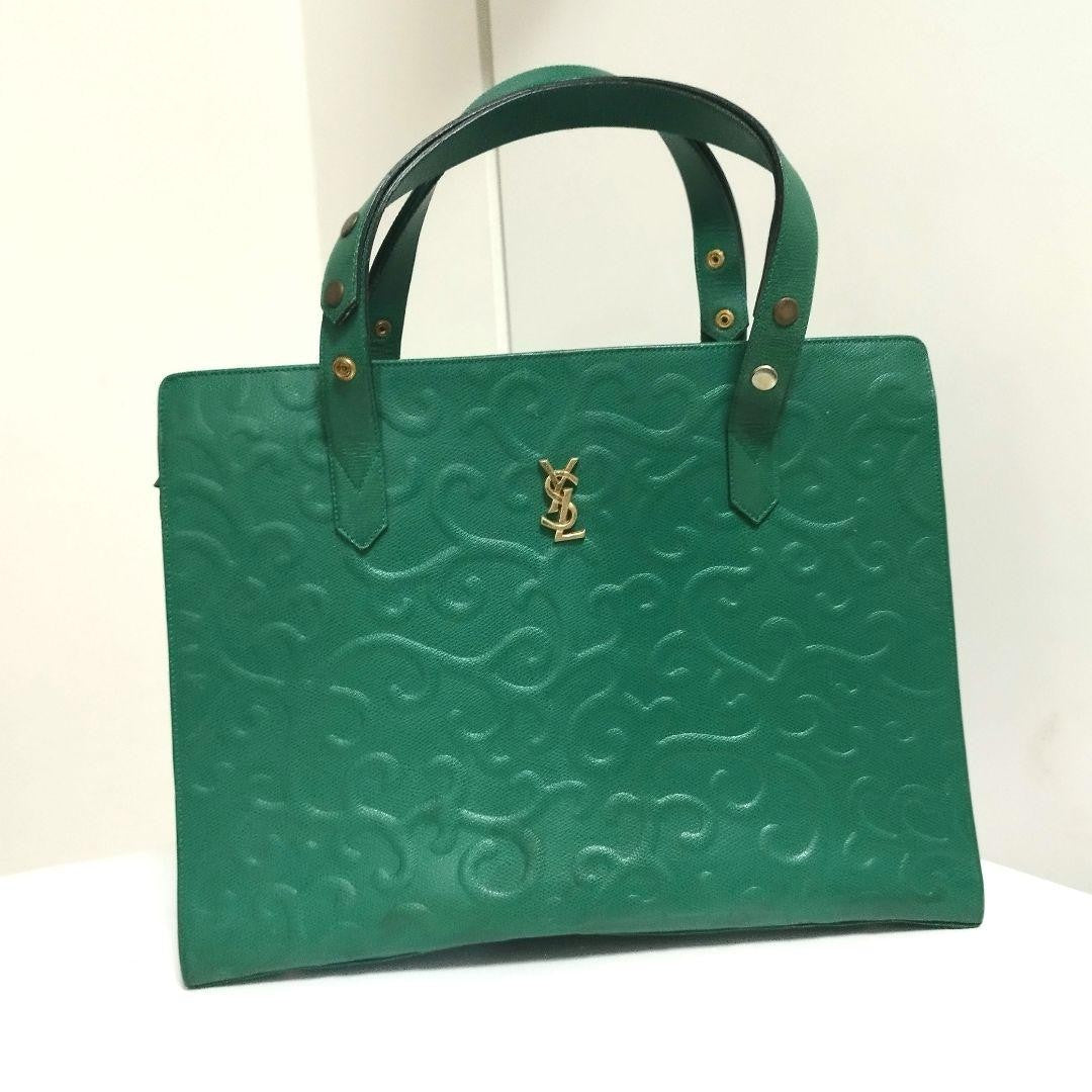 Saint Laurent Hand Bag Tote Purse YSL Cassandra Green Authentic