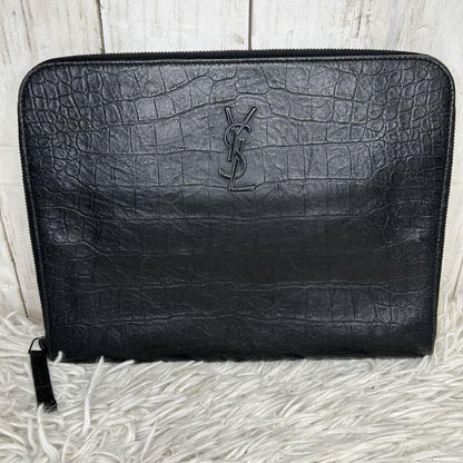 Saint Laurent Clutch Bag Second Bag YSL Cassandra Leather Black Authentic