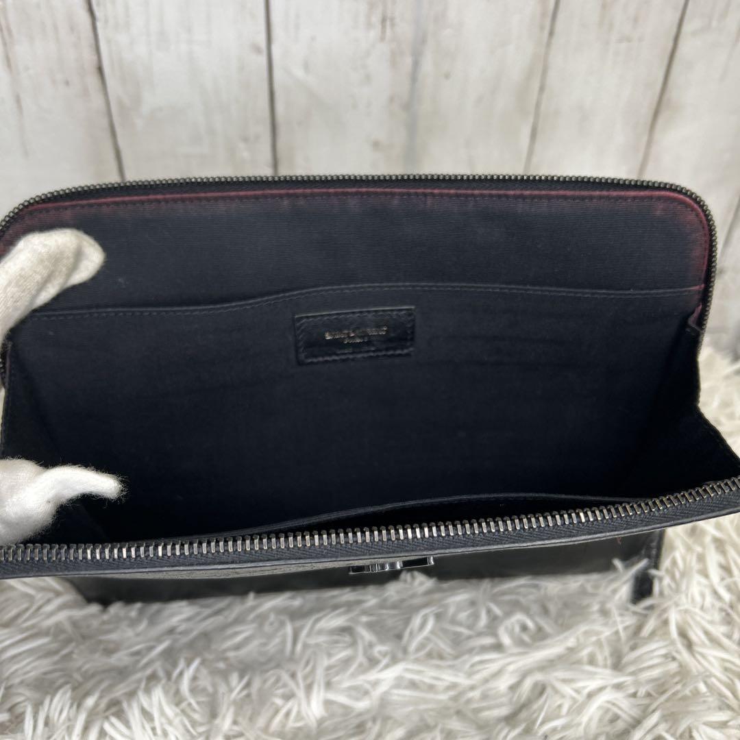 Saint Laurent Clutch Bag Second Bag YSL Cassandra Leather Black Authentic
