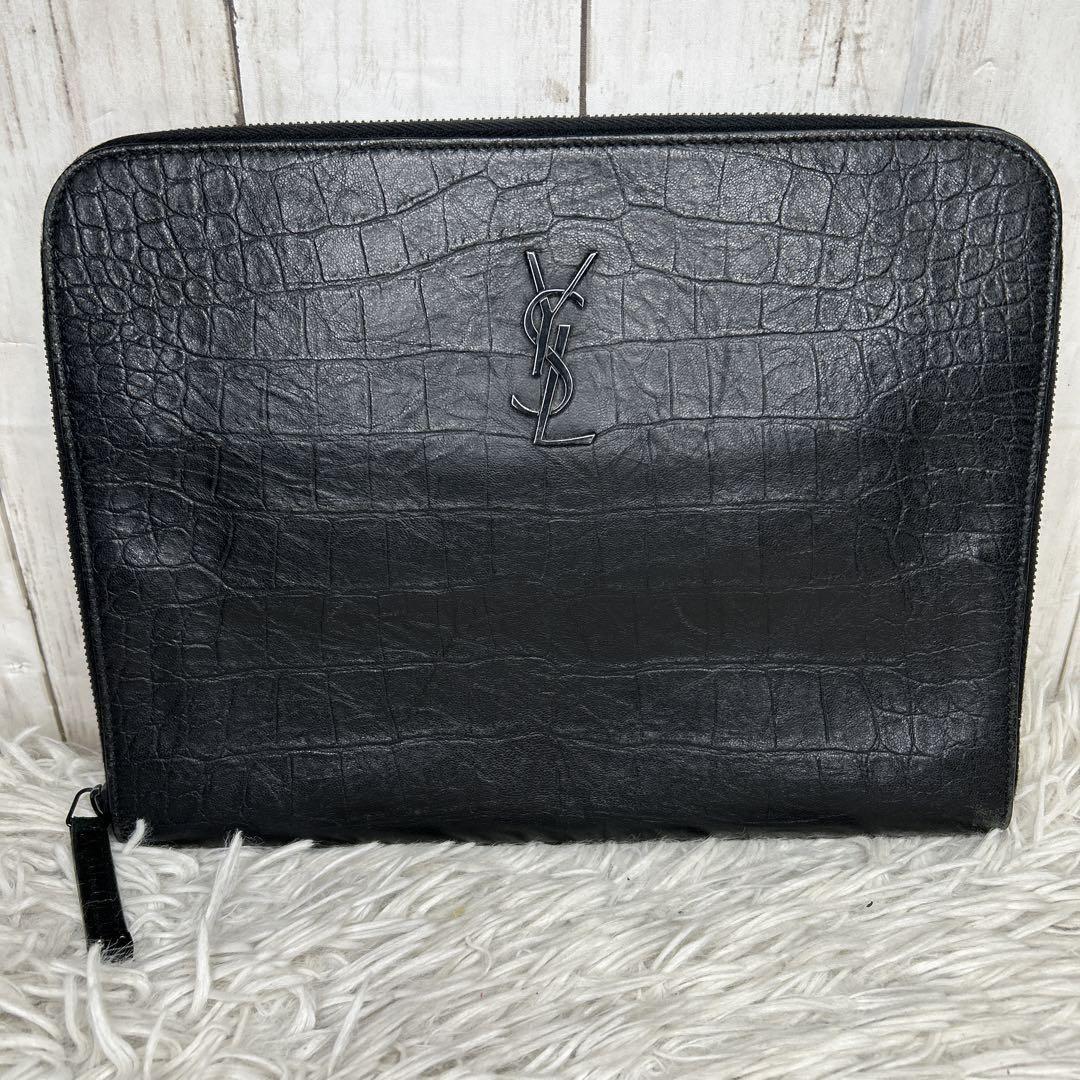 Saint Laurent Clutch Bag Second Bag YSL Cassandra Leather Black Authentic
