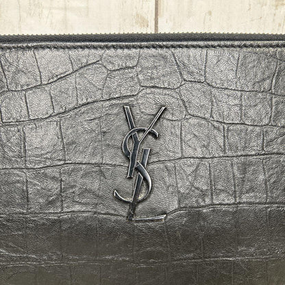 Saint Laurent Clutch Bag Second Bag YSL Cassandra Leather Black Authentic