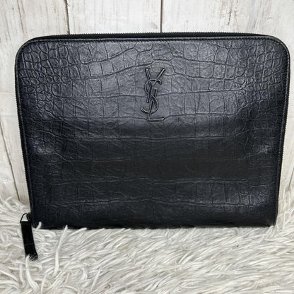 Saint Laurent Clutch Bag Second Bag YSL Cassandra Leather Black Authentic