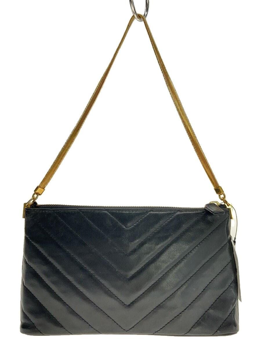 Saint Laurent Hand Bag Tote Purse V stitch Quilting Leather Black Authentic