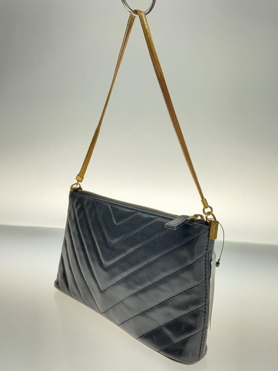 Saint Laurent Hand Bag Tote Purse V stitch Quilting Leather Black Authentic