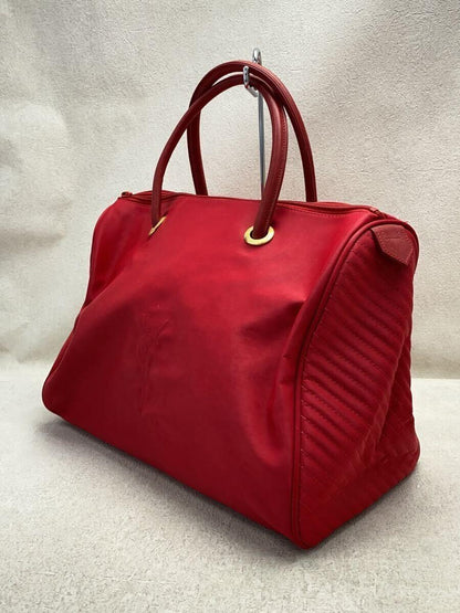 Saint Laurent Hand Bag Tote Purse Nylon Red Authentic