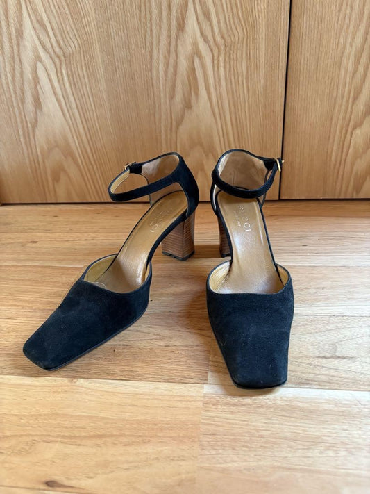 GUCCI Shoes Pumps Heel EU 37.5 US 7.5 Suede Black Authentic