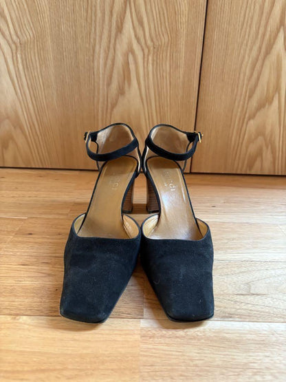 GUCCI Shoes Pumps Heel EU 37.5 US 7.5 Suede Black Authentic