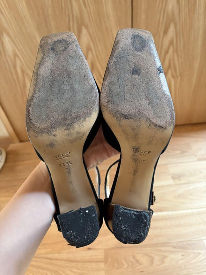 GUCCI Shoes Pumps Heel EU 37.5 US 7.5 Suede Black Authentic