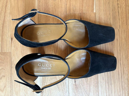 GUCCI Shoes Pumps Heel EU 37.5 US 7.5 Suede Black Authentic