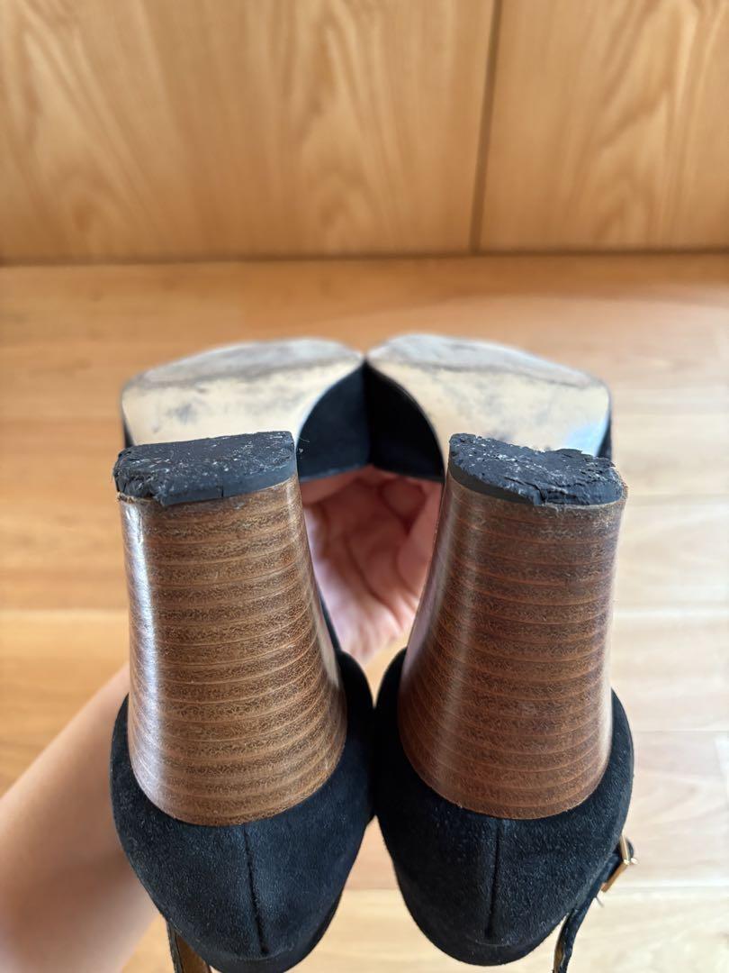 GUCCI Shoes Pumps Heel EU 37.5 US 7.5 Suede Black Authentic