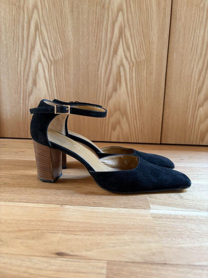 GUCCI Shoes Pumps Heel EU 37.5 US 7.5 Suede Black Authentic