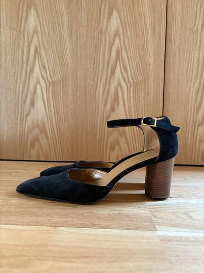 GUCCI Shoes Pumps Heel EU 37.5 US 7.5 Suede Black Authentic