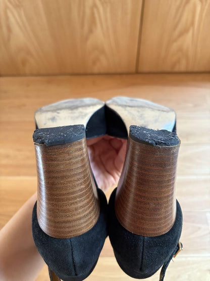 GUCCI Shoes Pumps Heel EU 37.5 US 7.5 Suede Black Authentic