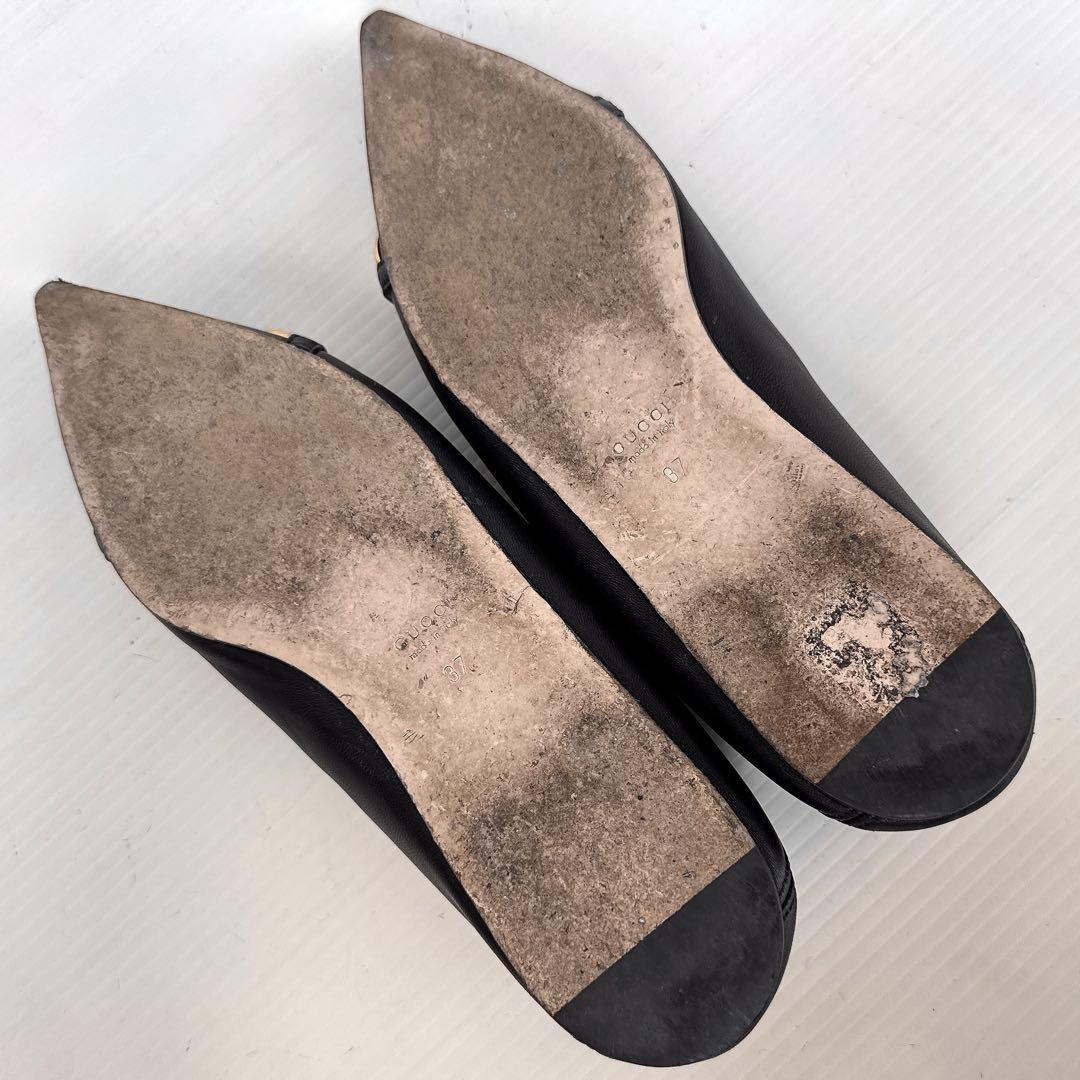 GUCCI Shoes Pumps Heel Chain Horsebit EU 37 US 7 Leather Black Authentic