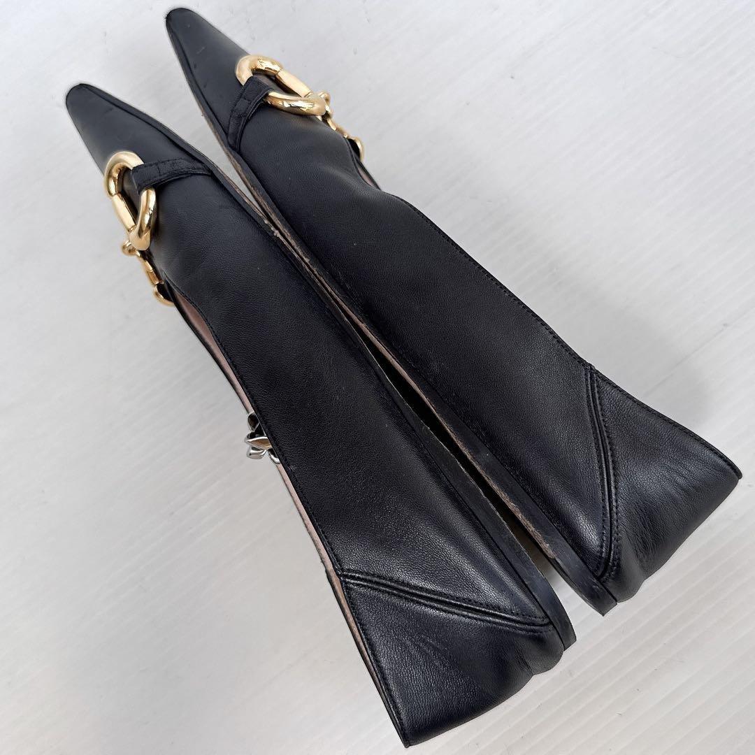 GUCCI Shoes Pumps Heel Chain Horsebit EU 37 US 7 Leather Black Authentic