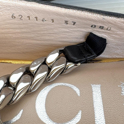 GUCCI Shoes Pumps Heel Chain Horsebit EU 37 US 7 Leather Black Authentic